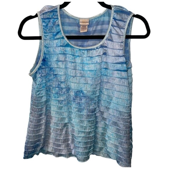 COVINGTON Blouse Sz L Sleeveless Tank Top Scalloped Blue Mermaidcore Fairy y2k - Picture 1 of 7
